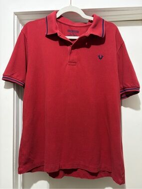 True Religion Men’s Red Polo with Navy Trim